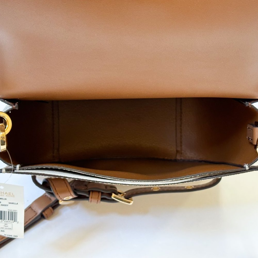 Michael Kors Emilia Small Saddle Crossbody Shoulder Bag MK Vanilla Brown - Picture 9 of 9